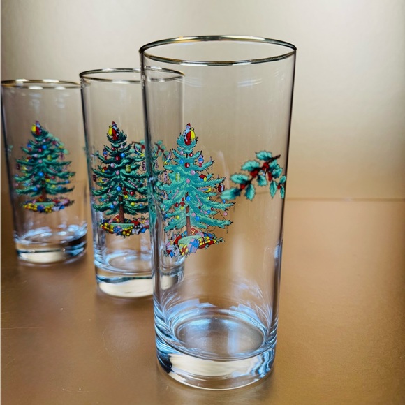 Set of 4 Spode Christmas Tree🎄Highball Water Glasses Gold Rimmed 6" Tumbler - Picture 3 of 7